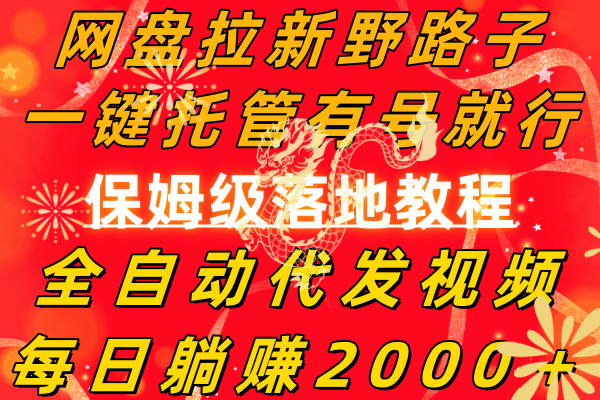 2024网盘拉新野路子，一键托管有号就行，全自动代发视频，每日躺赚2000＋，保姆级落地教程-资料城市